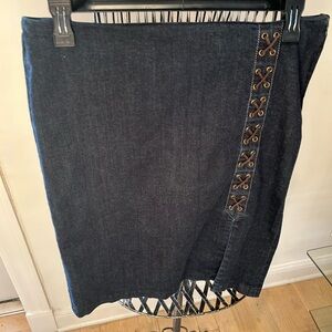 Lauren Denim Wrap Skirt with Lace-Up Detail